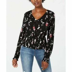 American Rag Cie Long Sleeve Button Down Black Floral Blouse. Size XXL.